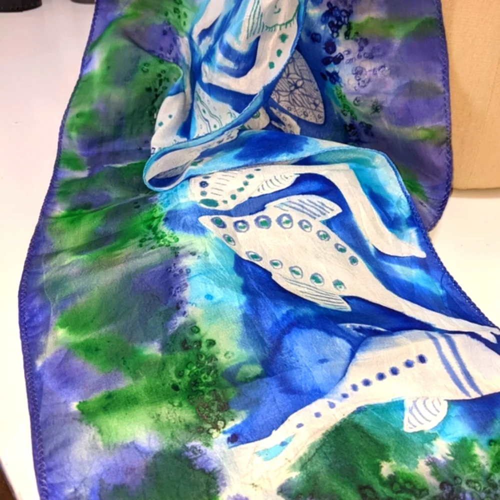 Hand Painted Silk Scarf, NWT